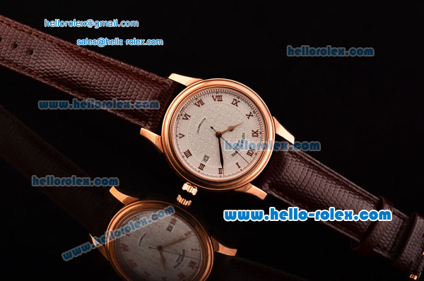 Patek Philippe Calatrava Swiss ETA 2836 Automatic Rose Gold Case and Brown Leather Strap White Dial with Roman Markers - Click Image to Close